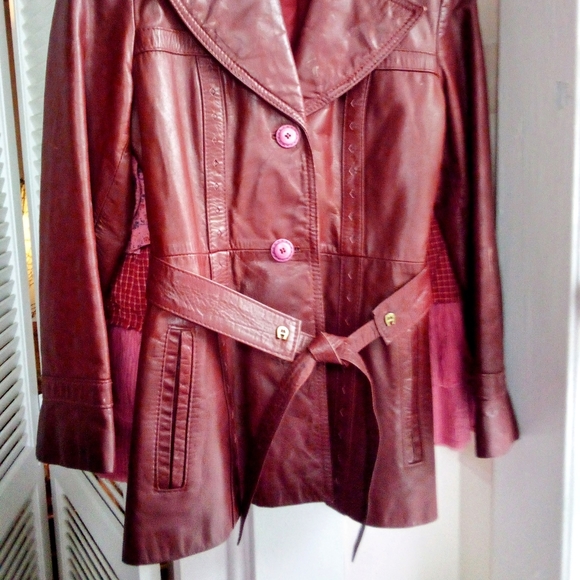 VINTAGE AGNER BELTED JACKET OXBLOOD SZ 10 - Picture 3 of 15